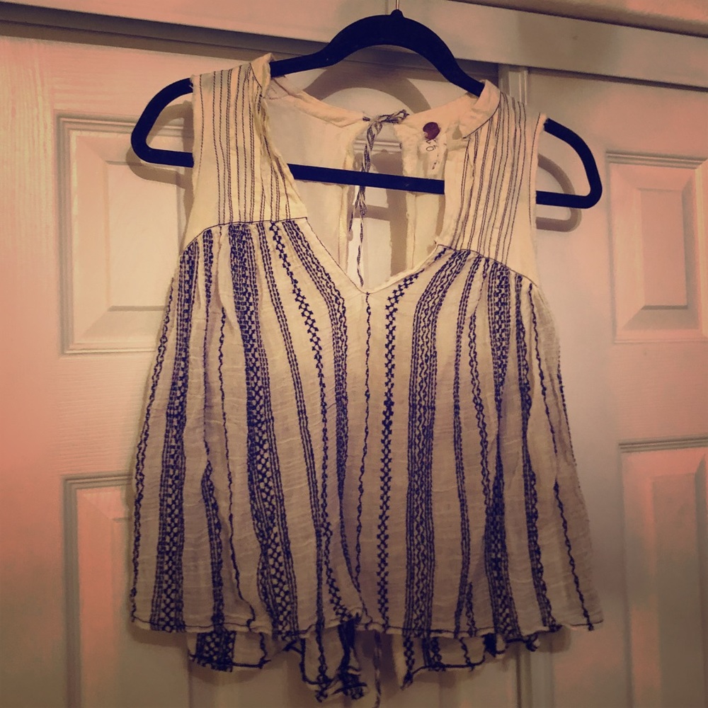 Free People Black and white linen top